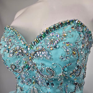 Morilee Madeline Gardner Aqua Beaded Strapless Ball Gown Grad Dress Size 6