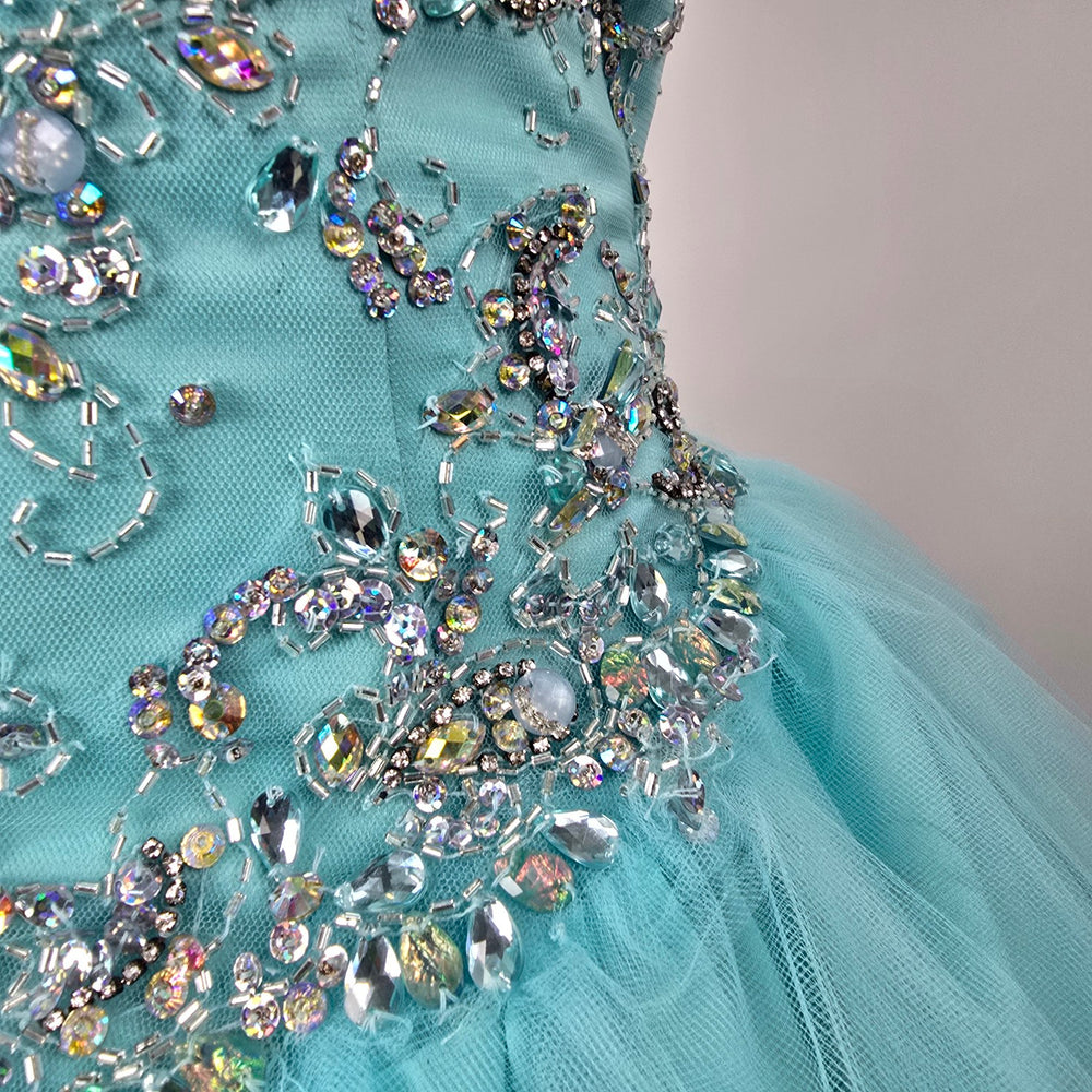 Morilee Madeline Gardner Aqua Beaded Strapless Ball Gown Grad Dress Size 6