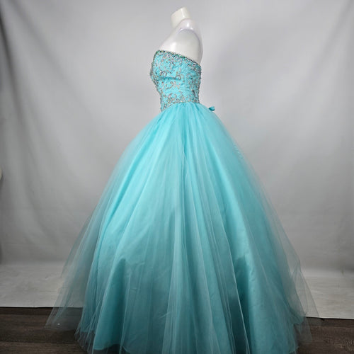 Morilee Madeline Gardner Aqua Beaded Strapless Ball Gown Grad Dress Size 6