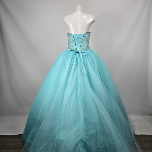 Morilee Madeline Gardner Aqua Beaded Strapless Ball Gown Grad Dress Size 6