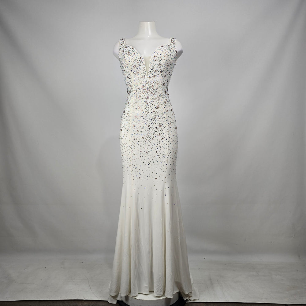 White Rhinestone Mermaid Prom Evening Gown Dress Size S
