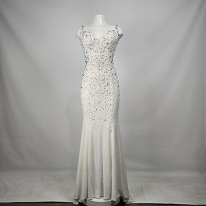 White Rhinestone Mermaid Prom Evening Gown Dress Size S