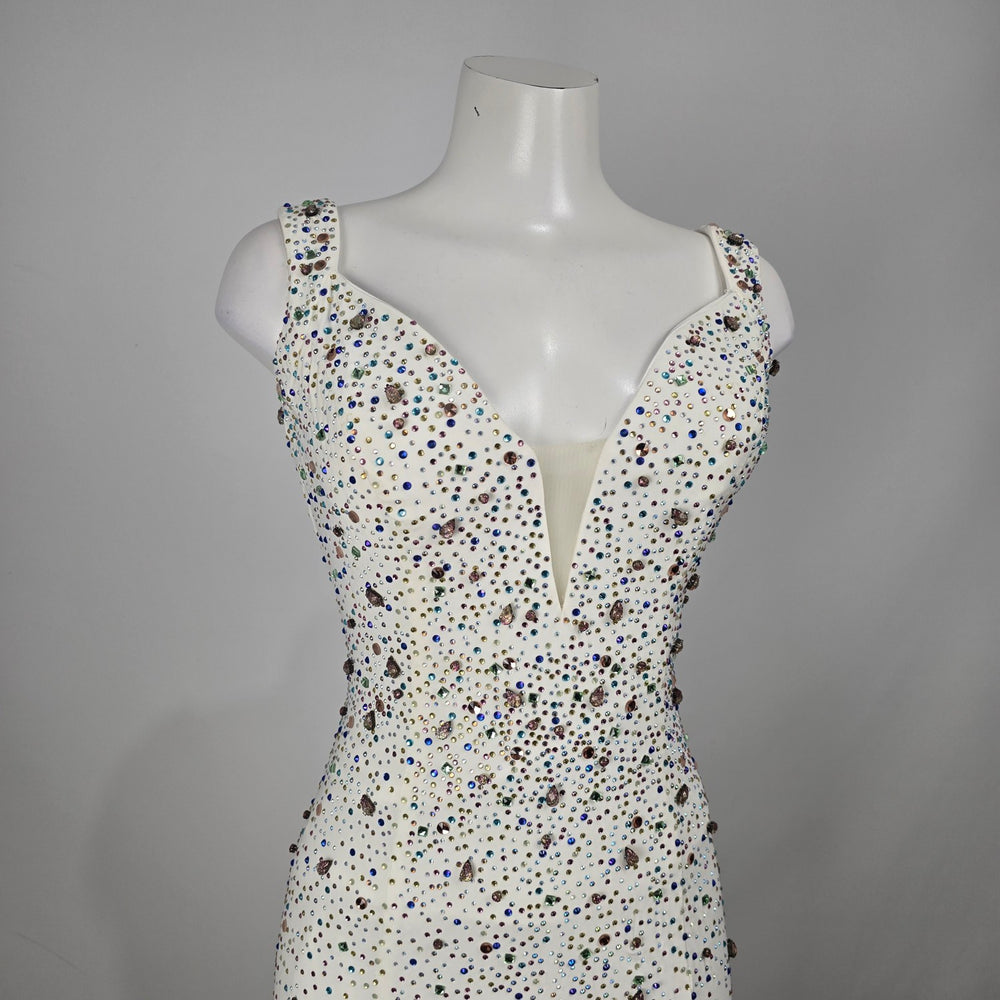 White Rhinestone Mermaid Prom Evening Gown Dress Size S