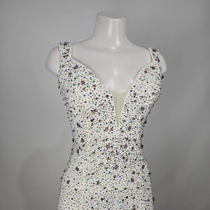 White Rhinestone Mermaid Prom Evening Gown Dress Size S