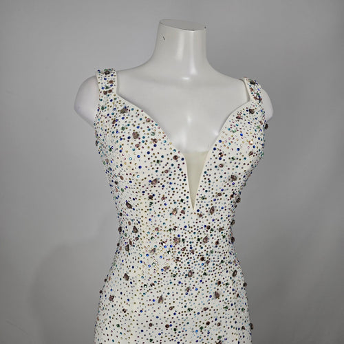 White Rhinestone Mermaid Prom Evening Gown Dress Size S