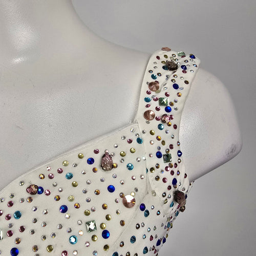 White Rhinestone Mermaid Prom Evening Gown Dress Size S