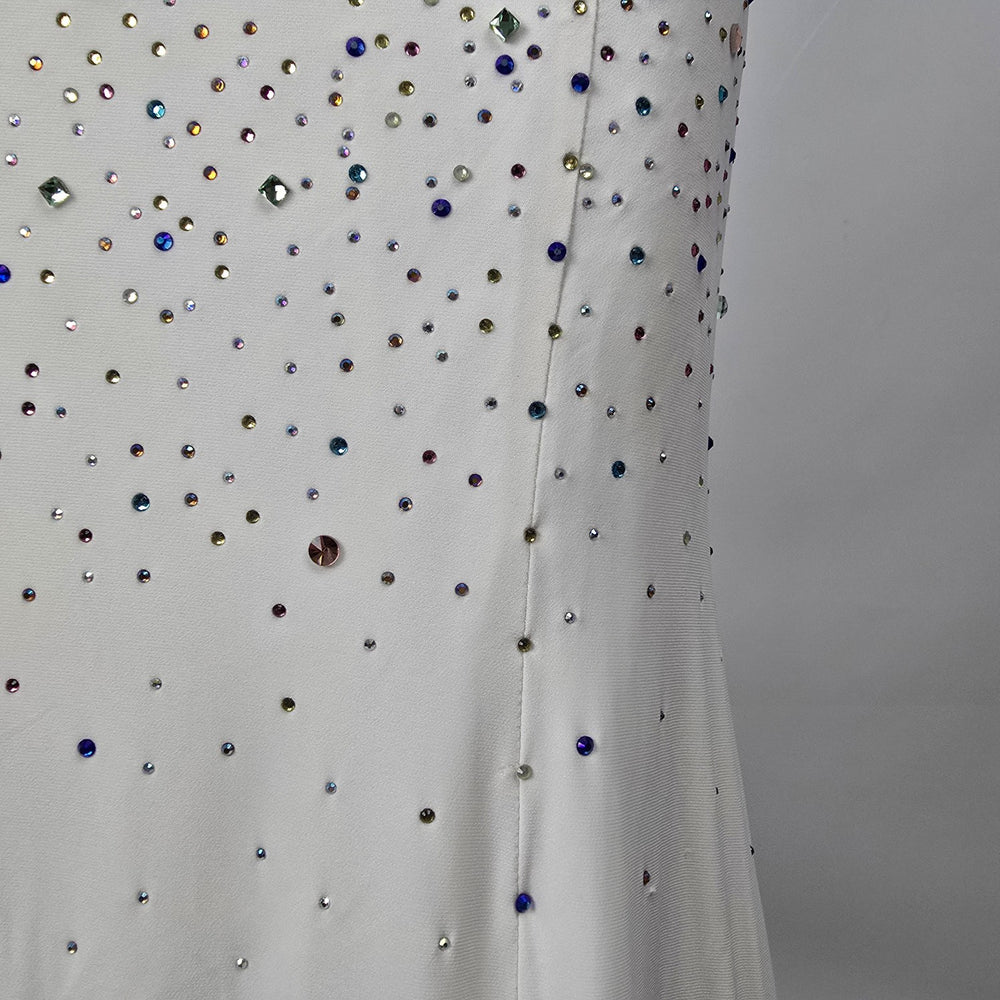 White Rhinestone Mermaid Prom Evening Gown Dress Size S