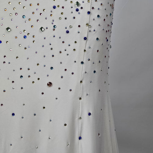 White Rhinestone Mermaid Prom Evening Gown Dress Size S