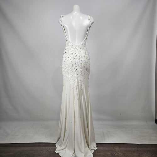 White Rhinestone Mermaid Prom Evening Gown Dress Size S