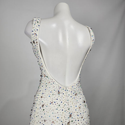 White Rhinestone Mermaid Prom Evening Gown Dress Size S
