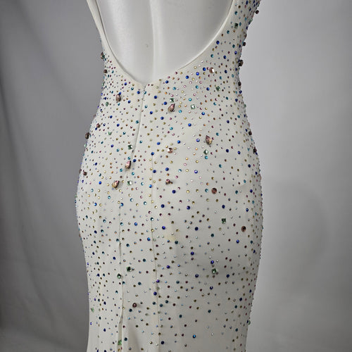 White Rhinestone Mermaid Prom Evening Gown Dress Size S