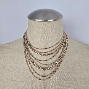 Vintage Western Germany Gold Tone Multi Layer Chain Statement Necklace