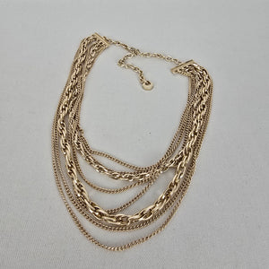 Vintage Western Germany Gold Tone Multi Layer Chain Statement Necklace