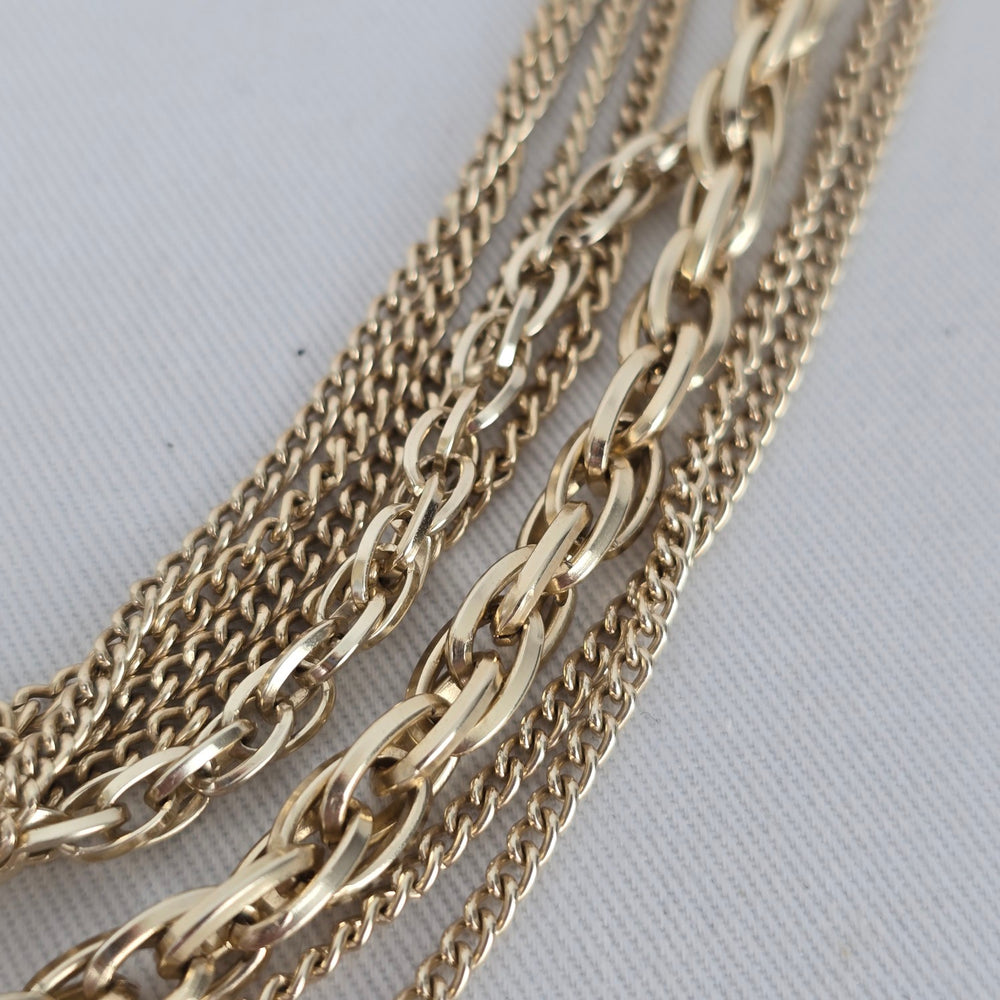 Vintage Western Germany Gold Tone Multi Layer Chain Statement Necklace