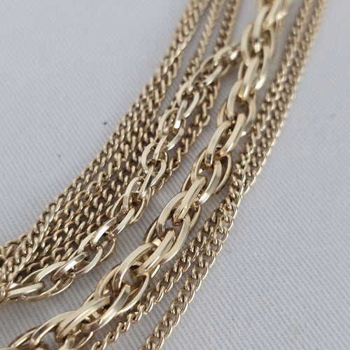 Vintage Western Germany Gold Tone Multi Layer Chain Statement Necklace