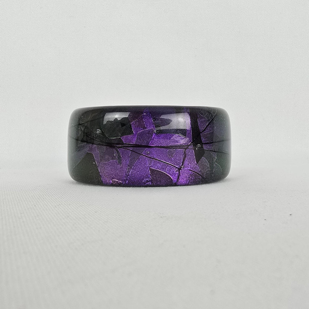 Wide Purple Black Marbled Glass Cuff Bracelet Abstract Statement Bangle