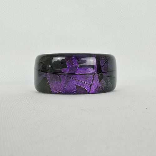 Wide Purple Black Marbled Glass Cuff Bracelet Abstract Statement Bangle