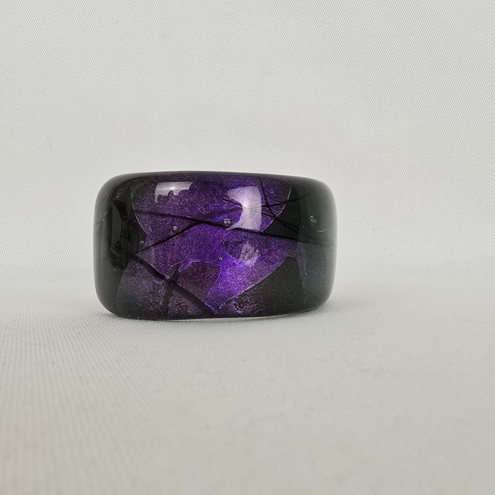 Wide Purple Black Marbled Glass Cuff Bracelet Abstract Statement Bangle