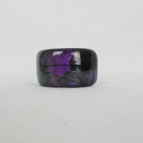 Wide Purple Black Marbled Glass Cuff Bracelet Abstract Statement Bangle