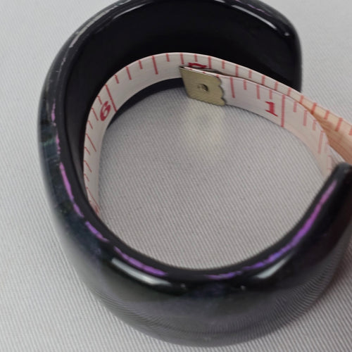 Wide Purple Black Marbled Glass Cuff Bracelet Abstract Statement Bangle