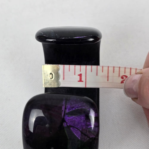 Wide Purple Black Marbled Glass Cuff Bracelet Abstract Statement Bangle