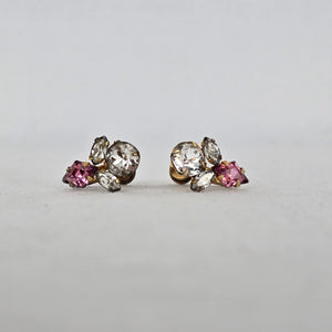 1/20th 12k Gold Coro Vintage Pink & Clear Rhinestone Gold Tone Screw Back Earrings