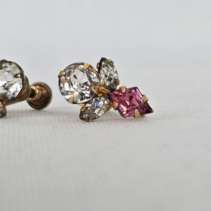 1/20th 12k Gold Coro Vintage Pink & Clear Rhinestone Gold Tone Screw Back Earrings