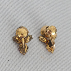 1/20th 12k Gold Coro Vintage Pink & Clear Rhinestone Gold Tone Screw Back Earrings