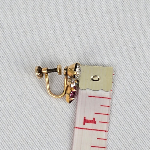 1/20th 12k Gold Coro Vintage Pink & Clear Rhinestone Gold Tone Screw Back Earrings