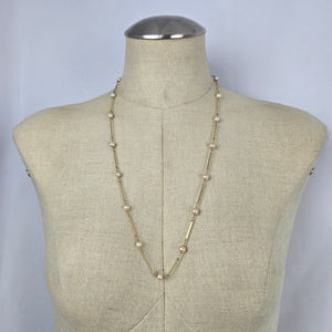 Vintage Amerik FBM Gold-Tone Faux Pearl Station Necklace, Germany