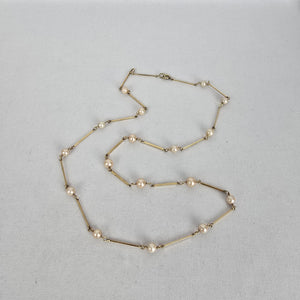 Vintage Amerik FBM Gold-Tone Faux Pearl Station Necklace, Germany