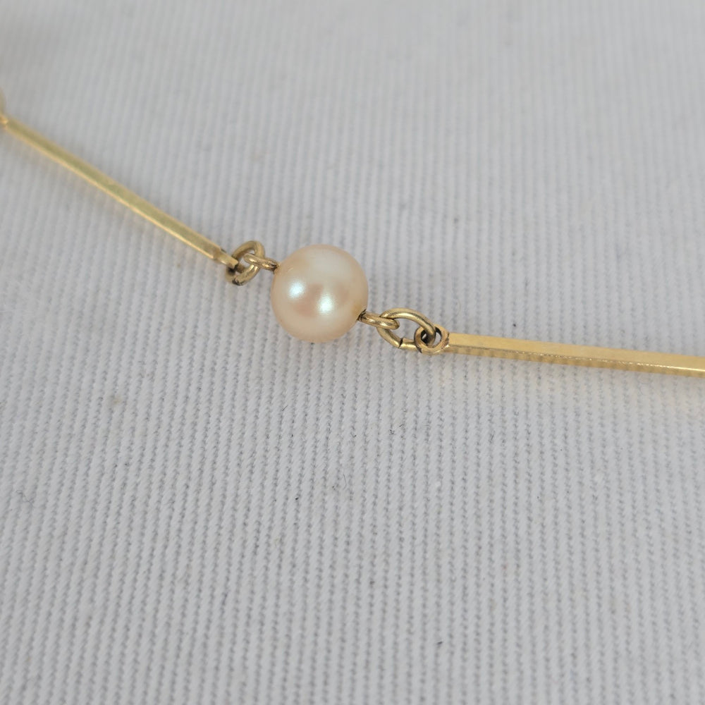 Vintage Amerik FBM Gold-Tone Faux Pearl Station Necklace, Germany