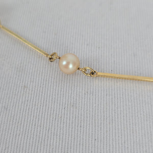 Vintage Amerik FBM Gold-Tone Faux Pearl Station Necklace, Germany