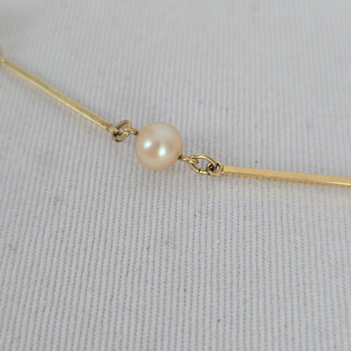 Vintage Amerik FBM Gold-Tone Faux Pearl Station Necklace, Germany