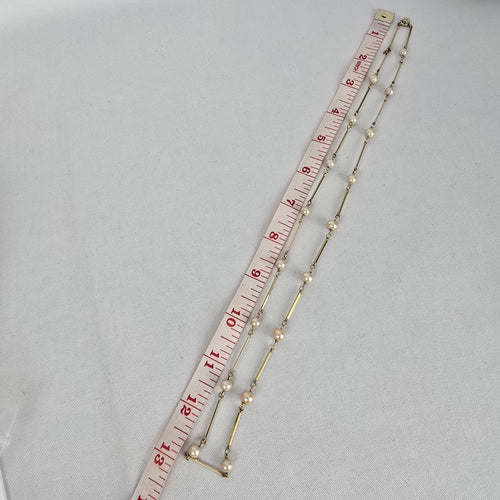 Vintage Amerik FBM Gold-Tone Faux Pearl Station Necklace, Germany