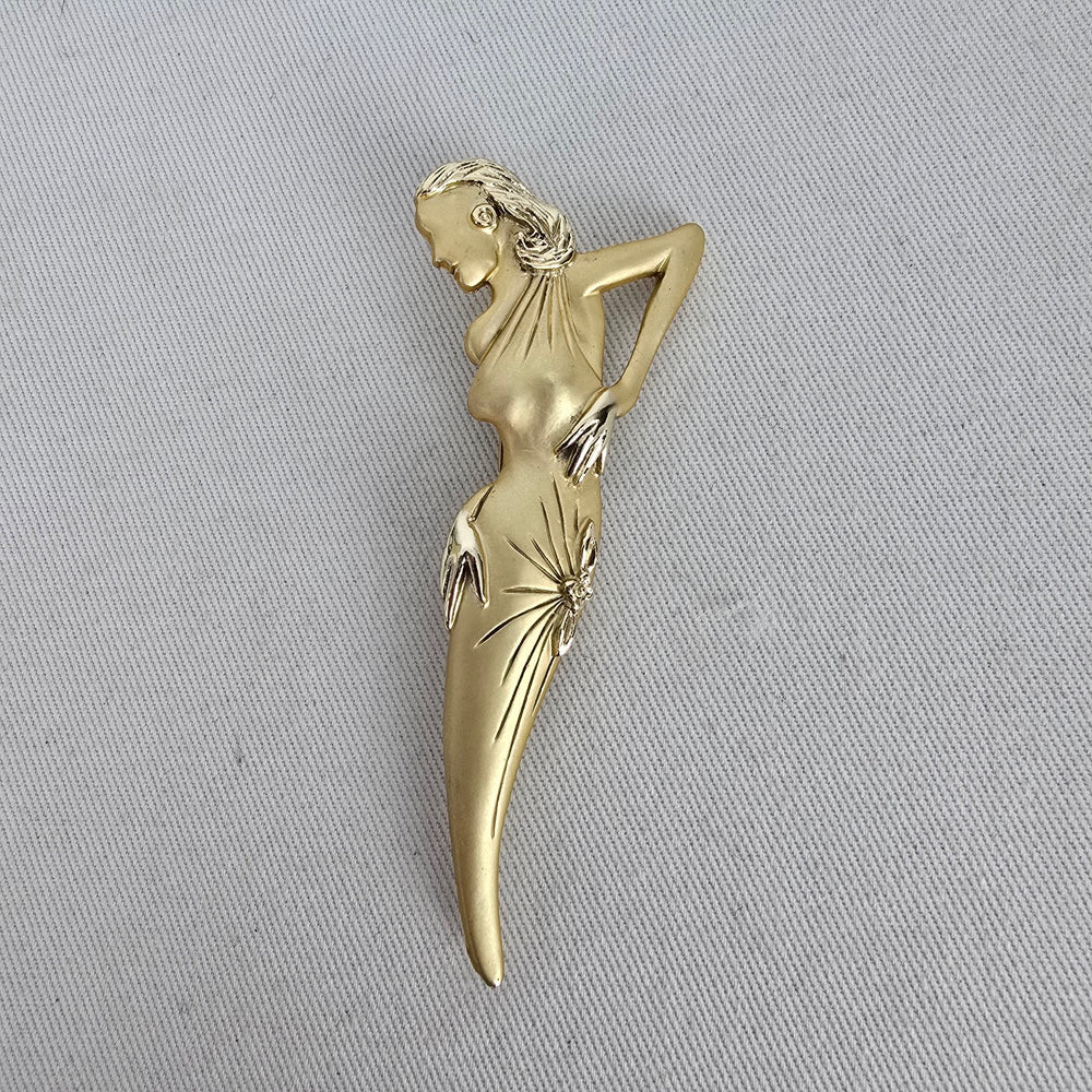 Vintage Gold Tone Art Deco Lady Figural Brooch Pin