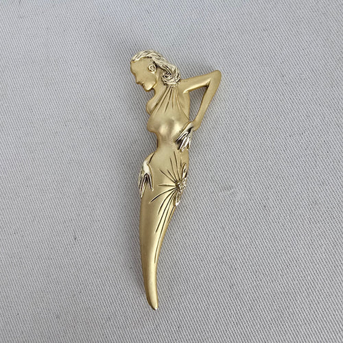 Vintage Gold Tone Art Deco Lady Figural Brooch Pin