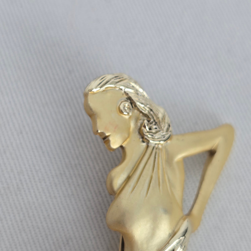 Vintage Gold Tone Art Deco Lady Figural Brooch Pin