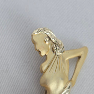 Vintage Gold Tone Art Deco Lady Figural Brooch Pin