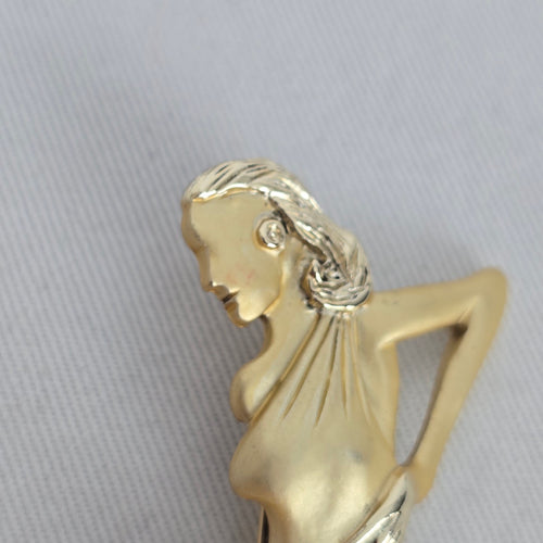 Vintage Gold Tone Art Deco Lady Figural Brooch Pin