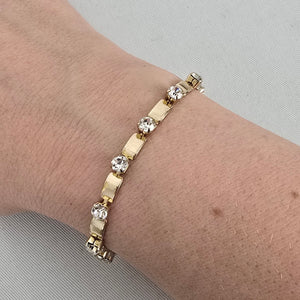 SN Vintage Gold Tone Clear Rhinestone Tennis Link Bracelet Adjustable