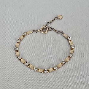SN Vintage Gold Tone Clear Rhinestone Tennis Link Bracelet Adjustable