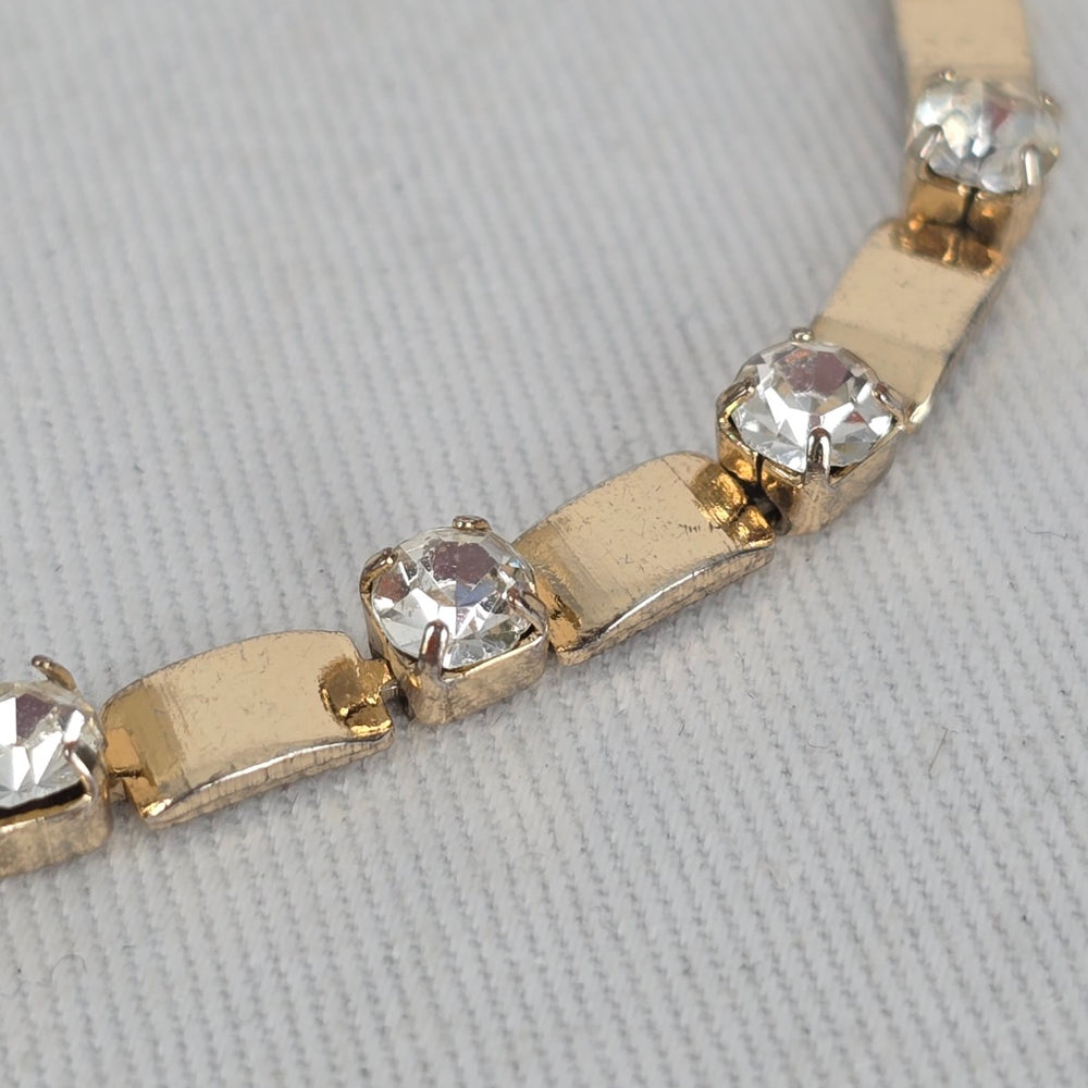 SN Vintage Gold Tone Clear Rhinestone Tennis Link Bracelet Adjustable