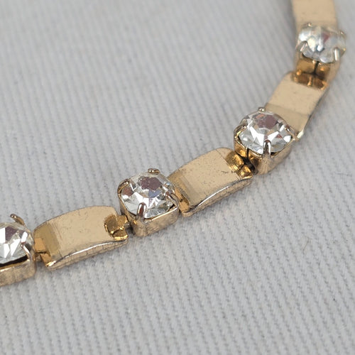 SN Vintage Gold Tone Clear Rhinestone Tennis Link Bracelet Adjustable