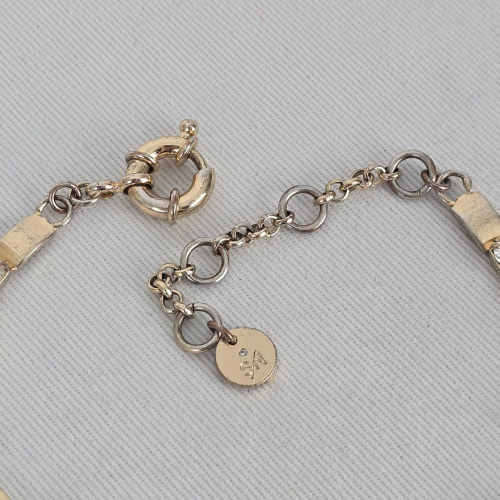 SN Vintage Gold Tone Clear Rhinestone Tennis Link Bracelet Adjustable
