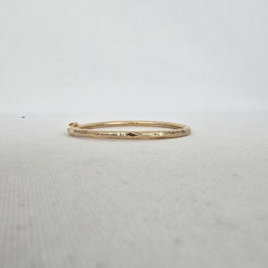 Gold Tone Textured Etched Hinged Bangle Bracelet
