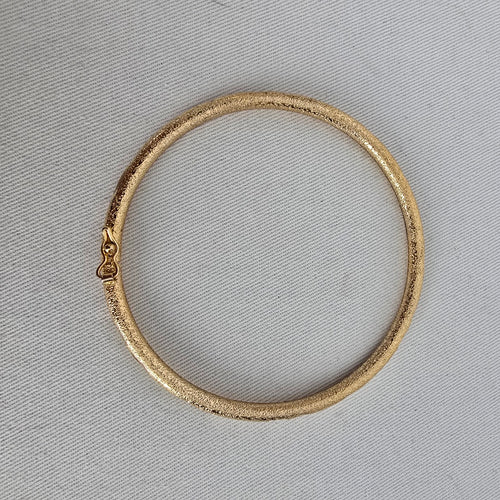 Gold Tone Textured Etched Hinged Bangle Bracelet