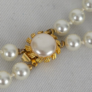 Vintage Double Strand Faux Pearl Bracelet Gold Tone Box Clasp