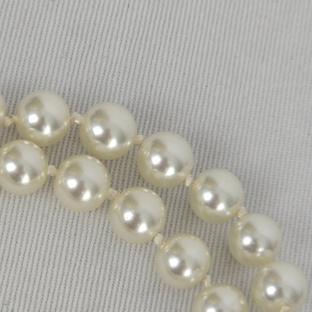 Vintage Double Strand Faux Pearl Bracelet Gold Tone Box Clasp