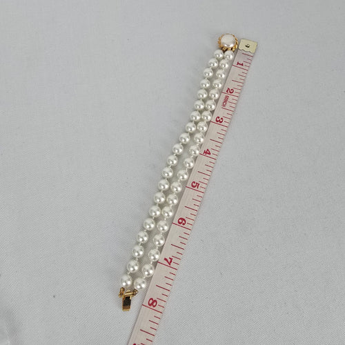 Vintage Double Strand Faux Pearl Bracelet Gold Tone Box Clasp